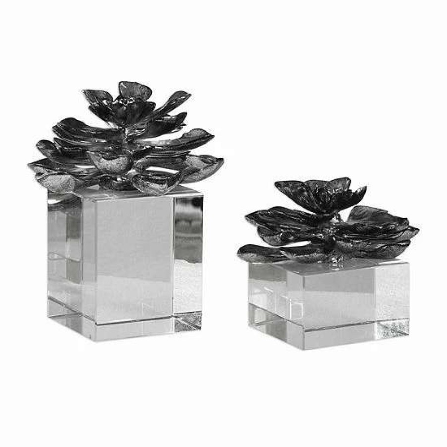 Home Decor * | Uttermost Faux Lotus Flower Metallic Table Decor 2-Piece Set