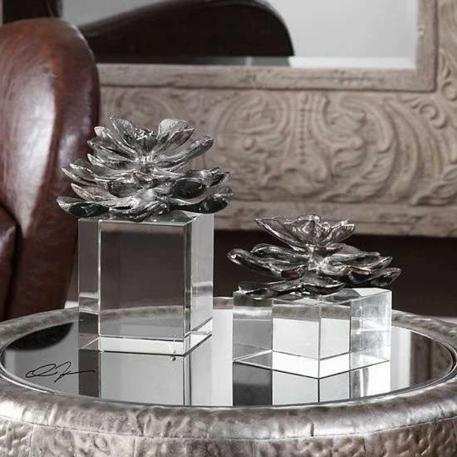 Home Decor * | Uttermost Faux Lotus Flower Metallic Table Decor 2-Piece Set