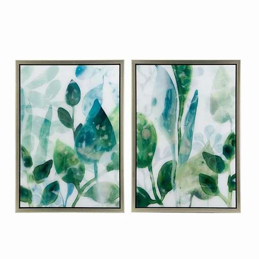 Home Decor * | A&B Home Leaves In Shades Of Greens Framed Wall Art 2-Piece Set