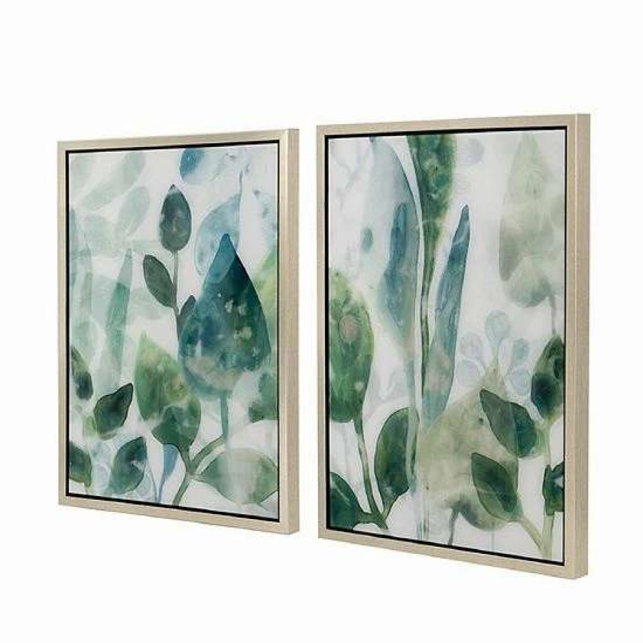 Home Decor * | A&B Home Leaves In Shades Of Greens Framed Wall Art 2-Piece Set