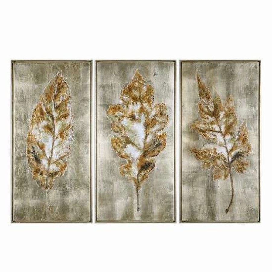 Home Decor * | Uttermost Champagne Leaves Framed Wall Art 3-Piece Set