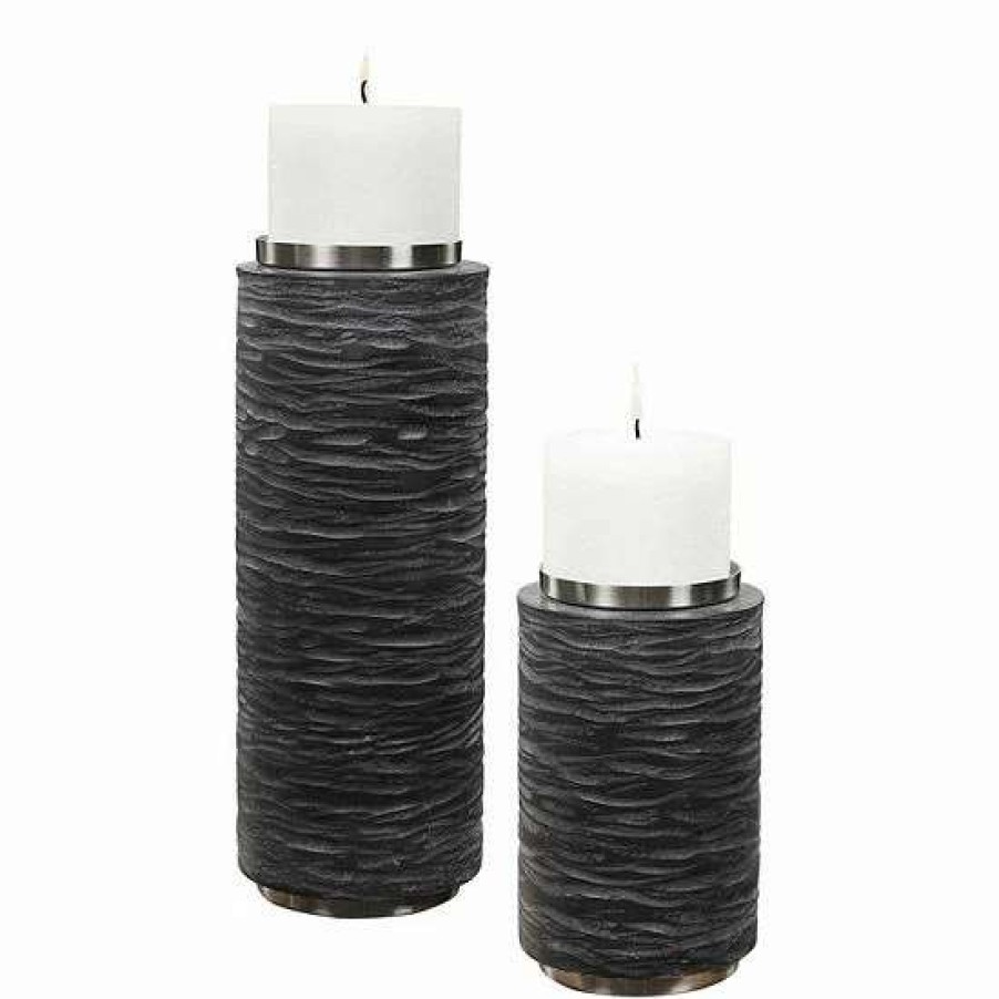 Home Decor * | Uttermost 2-Piece Strathmore Stone Gray Candle Holders Set