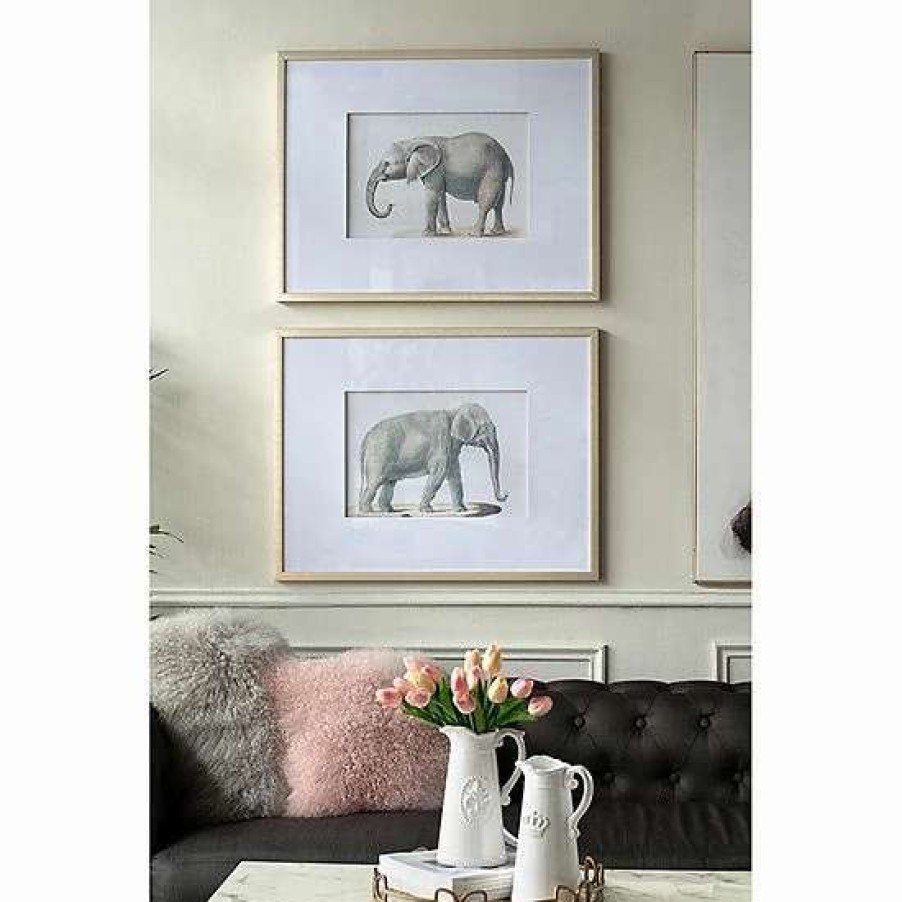 Home Decor * | A&B Home Elephant Pencil Drawings Wall Art 2-Piece Set