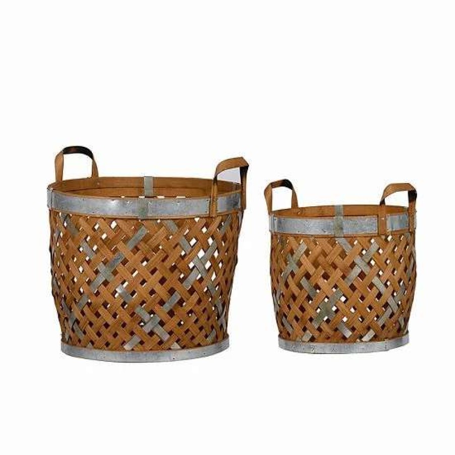 Storage & Cleaning * | A&B Home Round Woven Basket Table Decor 2-Piece Set