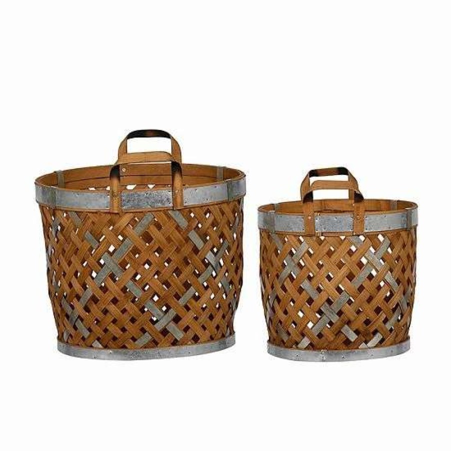 Storage & Cleaning * | A&B Home Round Woven Basket Table Decor 2-Piece Set