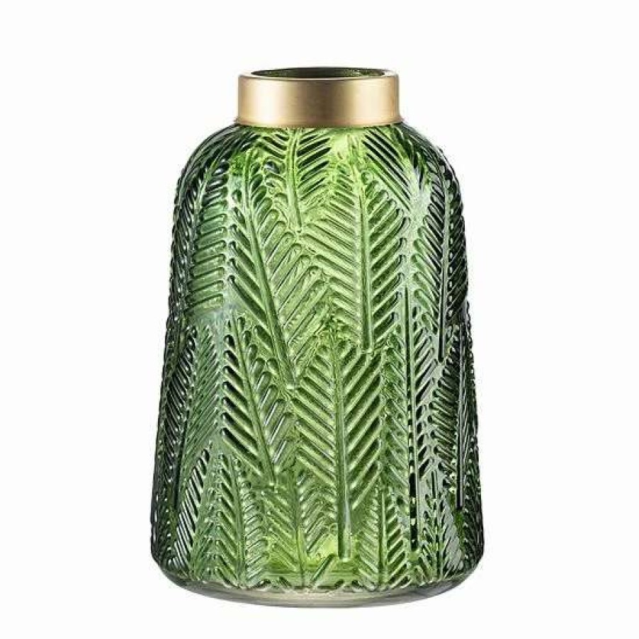 Home Decor * | A&B Home Green & Gold Fern Leaf 9-Inch Glass Vase