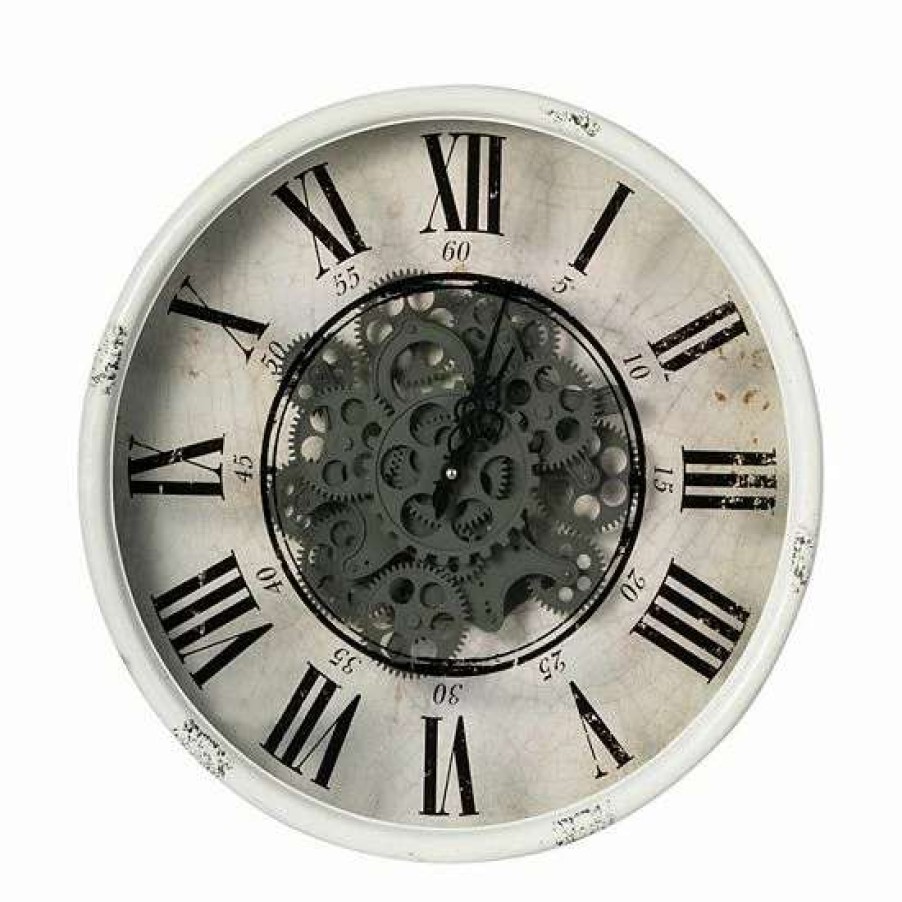 Home Decor * | A&B Home White Vintage Gear Wall Clock