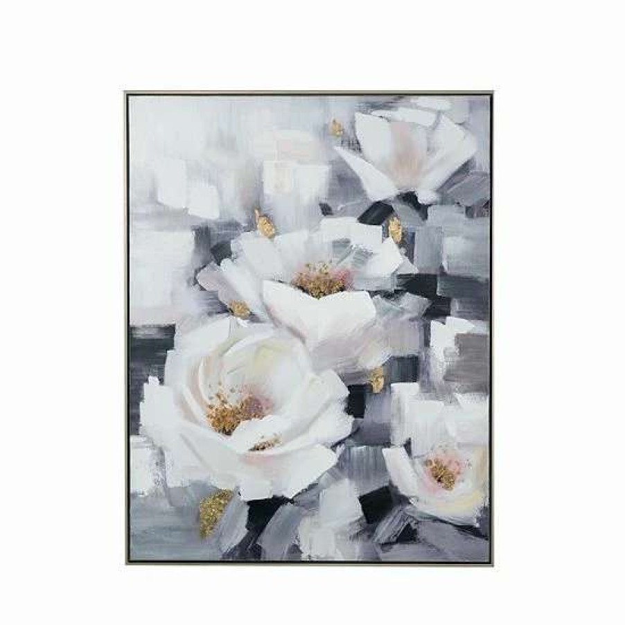 Home Decor * | A&B Home Blooming White Florals Framed Hand-Painted Wall Art