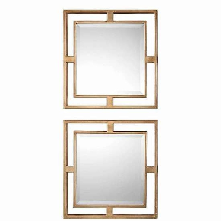 Home Decor * | Uttermost Allick Gold Finish Square Wall Mirror 2-Piece Set