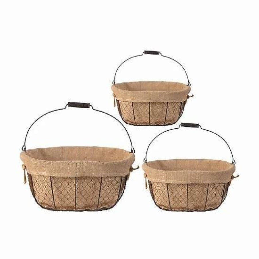 Storage & Cleaning * | A&B Home Joyce Oval Canvas Lined Decorative Basket 3-Piece Set