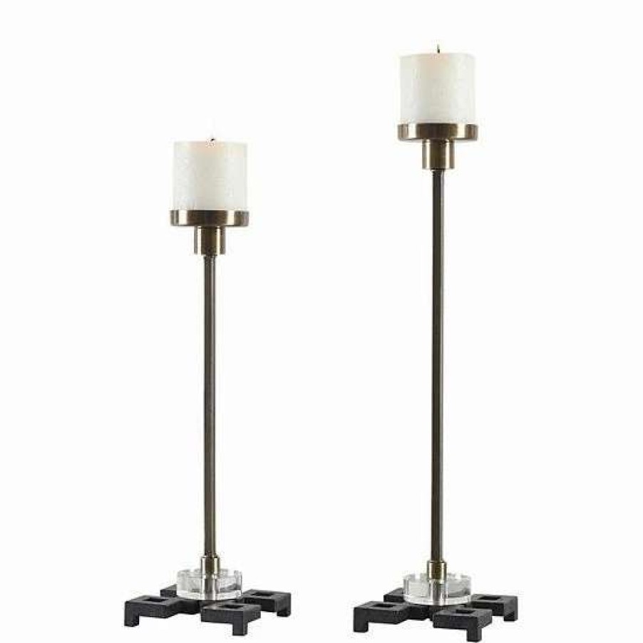 Home Decor * | Uttermost Montag Brass Candleholders