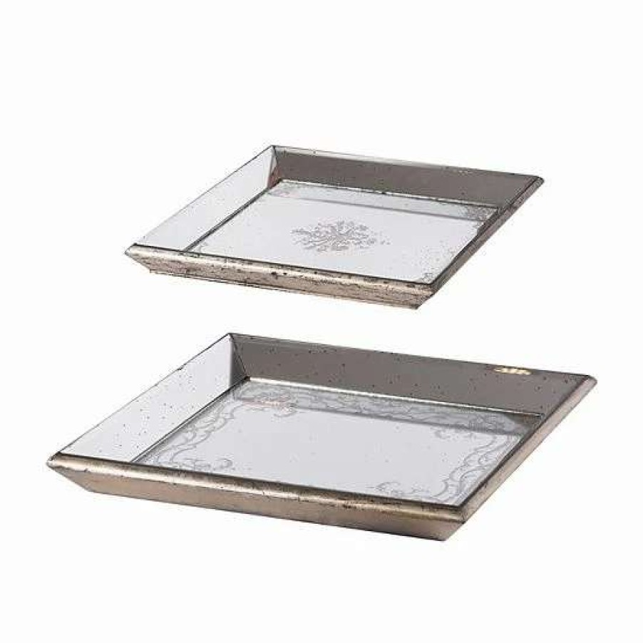 Home Decor * | A&B Home Violet Mirrored Square Tray 2-Piece Set