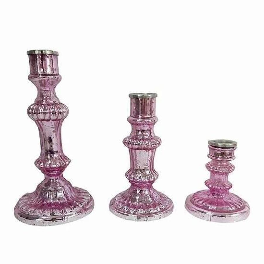 Home Decor * | A&B Home Luminary Treasures Antique Pink 3-Piece Candle Holder Set