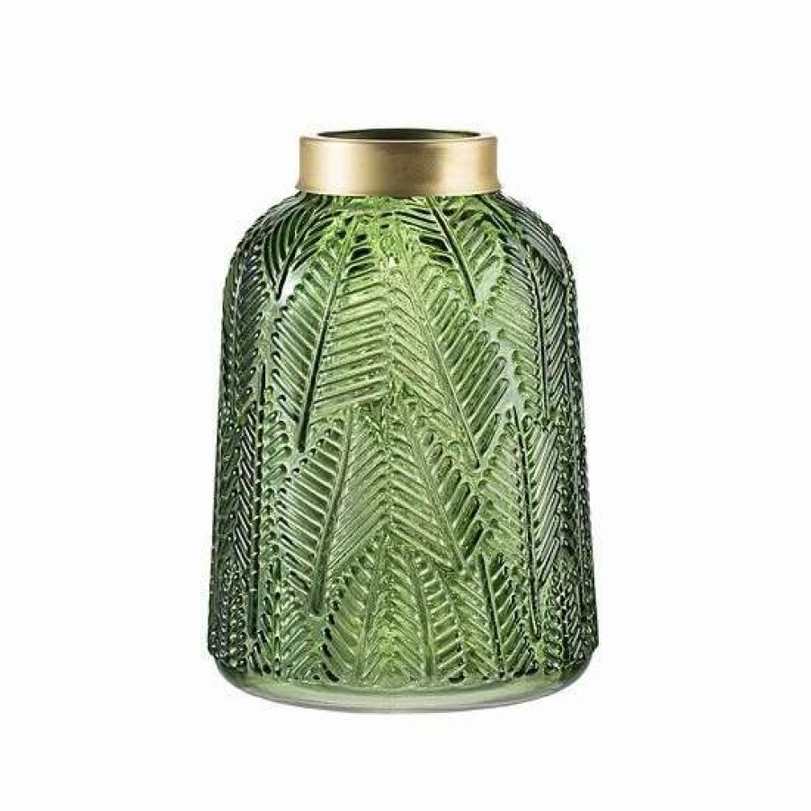 Home Decor * | A&B Home Green & Gold Fern Leaf 8-Inch Glass Vase