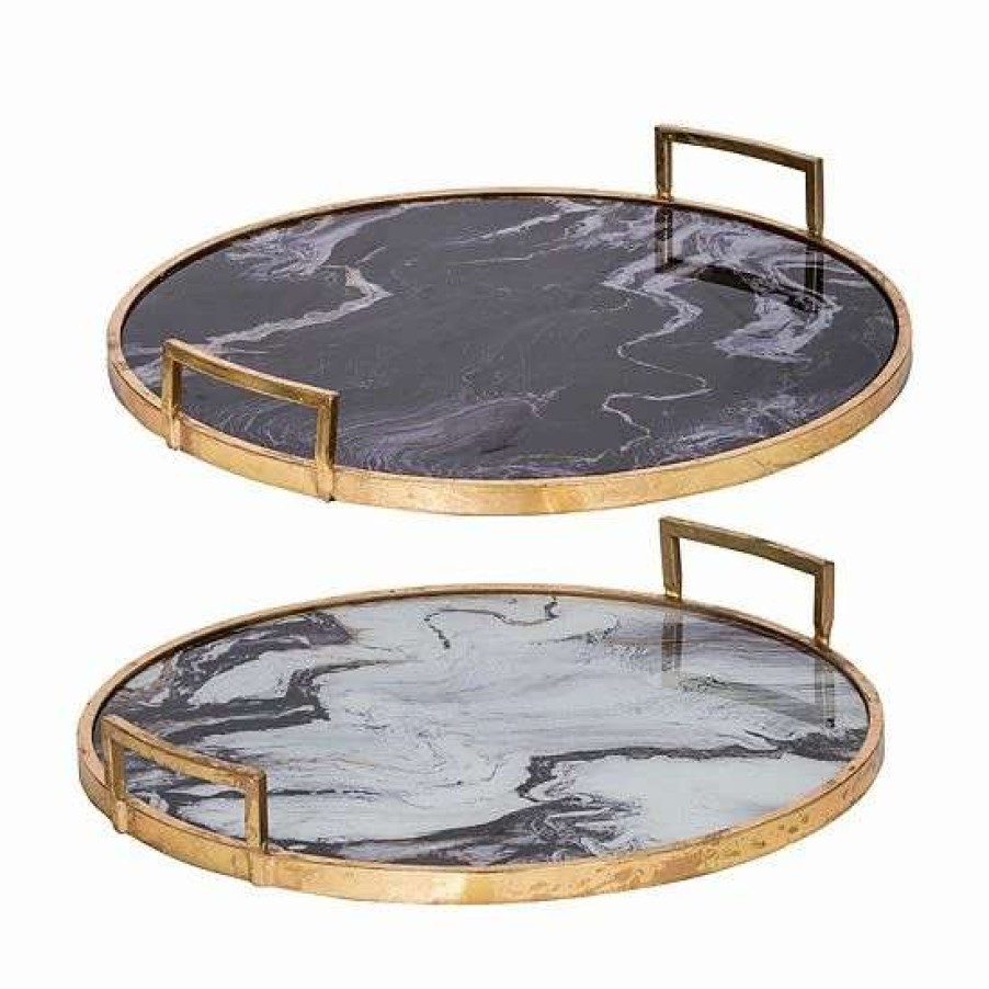 Home Decor * | A&B Home Decorative Black & Gold 2-Piece Tray Set