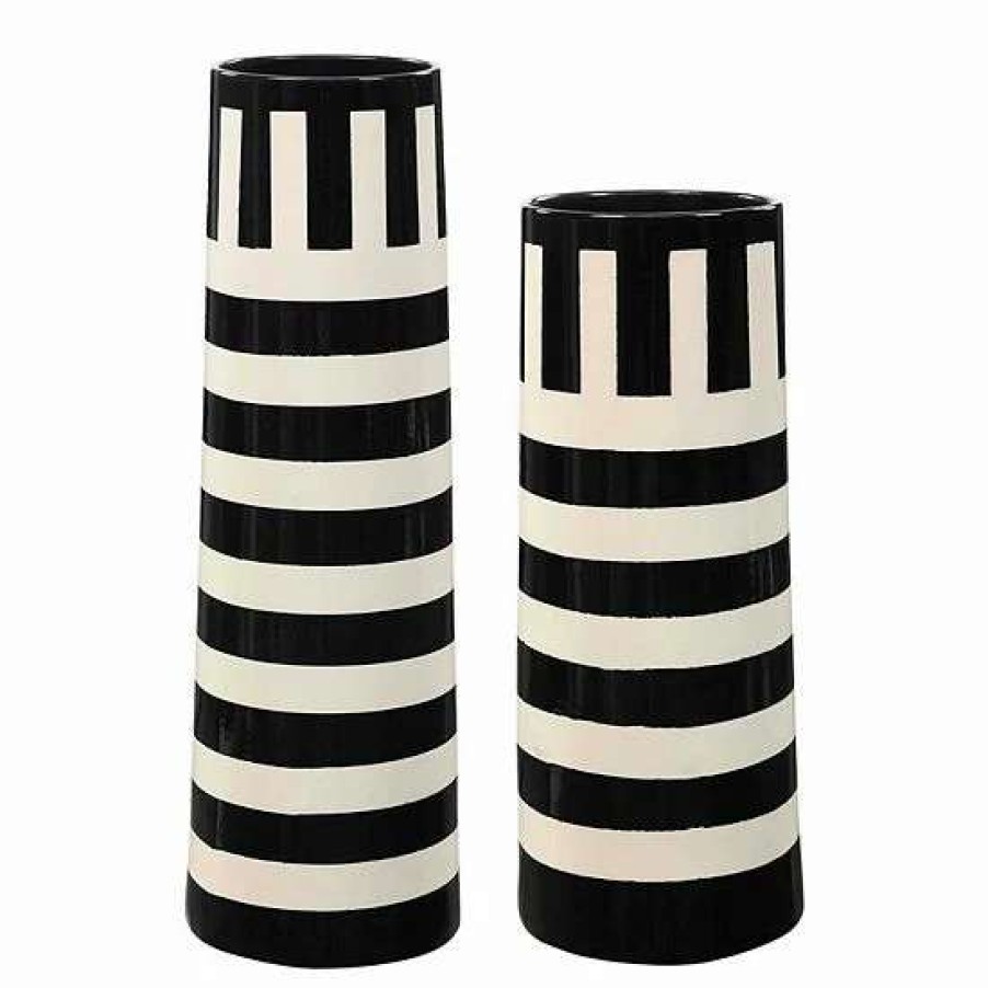 Home Decor * | Uttermost 2-Piece Amhara Black & White Vases Set