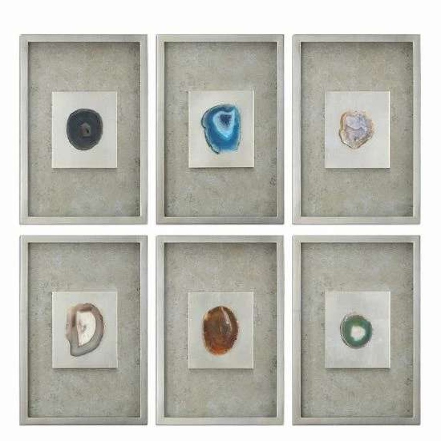 Home Decor * | Uttermost Agate Stone Shadow Box Framed Wall Art 6-Piece Set