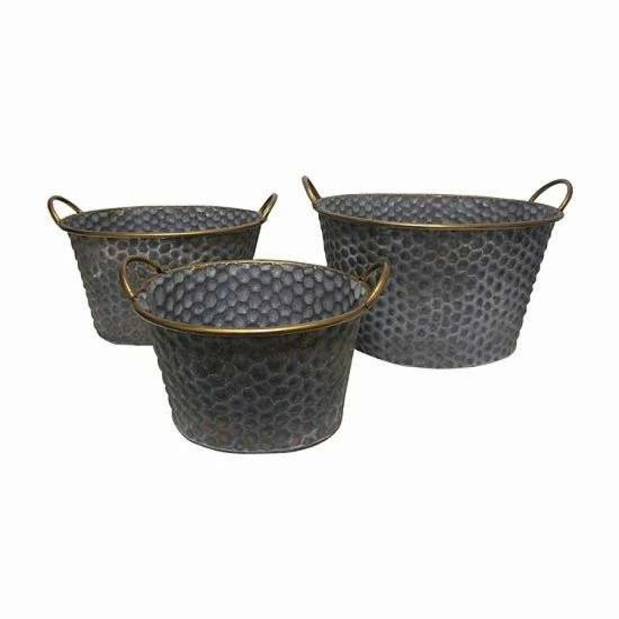 Home Decor * | A&B Home Seneca Oval Metal Planters With Band 3-Piece Set