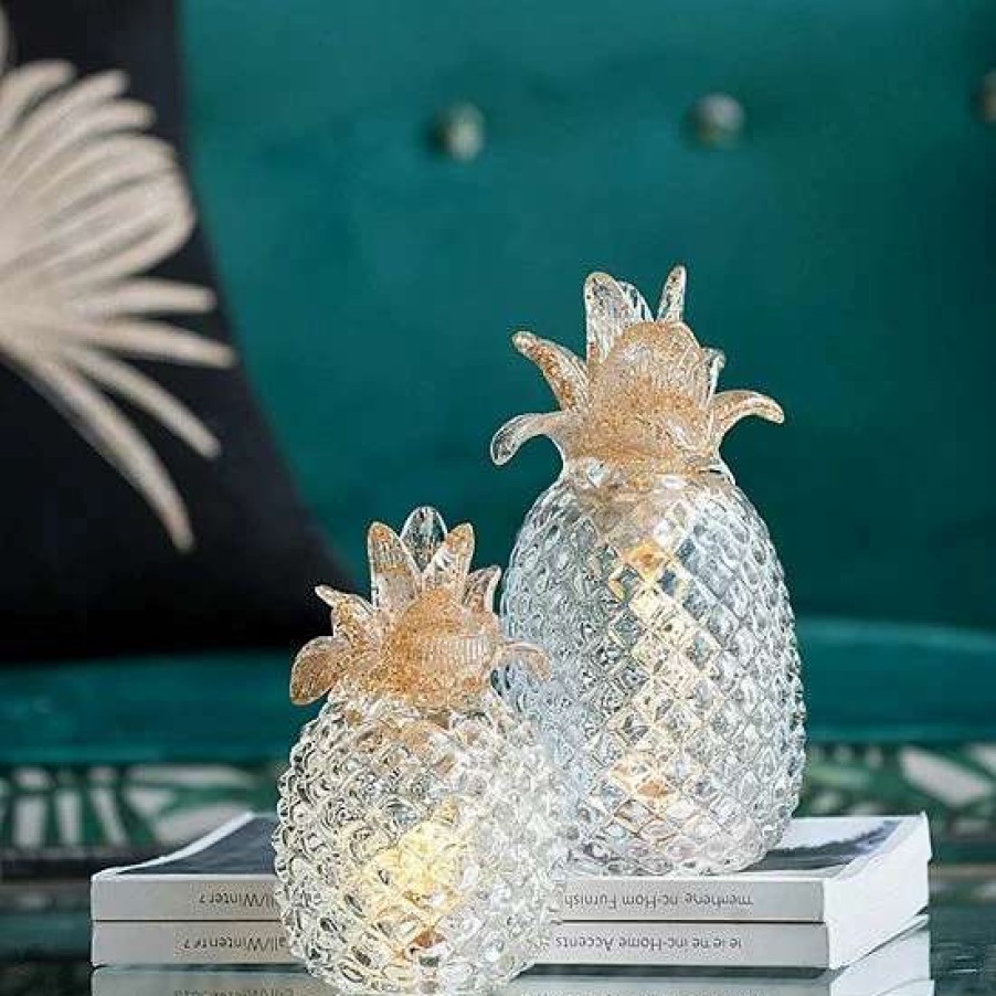 Home Decor * | A&B Home Tall Glass Led Pineapple Table Decor